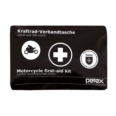 Petex Motorcycle First Aid Kit, Content According to DIN 13167, Black