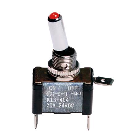 Toggle switch with led, 2 terminals    12 24V   Red     20A