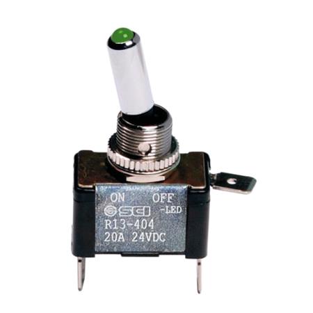 Toggle switch with led, 2 terminals    12 24V   Green     20A