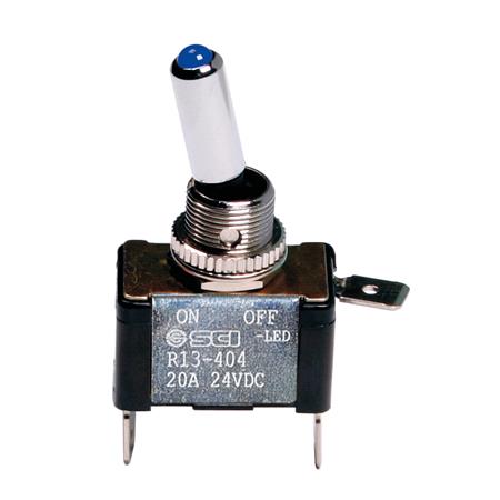 Toggle switch with led, 2 terminals    12 24V   Blue     20A
