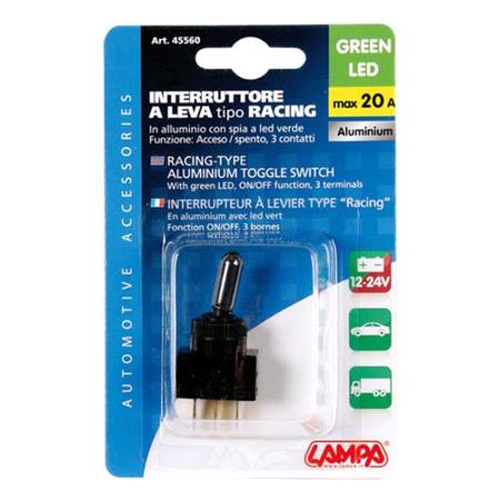 Toggle switch with led, 3 terminals    12 24V   Green     20A