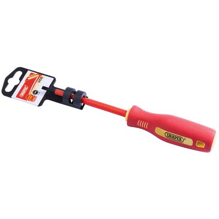 Draper 46517 4mm x 100mm Fully Insulated Plain Slot Screwdriver. (Display Packed)