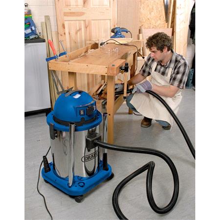Draper 48499 50L Wet and Dry Vacuum Cleaner with Stainless Steel Tank and 230V Power Tool Socket (1400W)