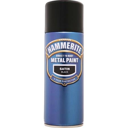 Hammerite Direct To Rust Metal Paint Aerosol   Satin Black   400ml