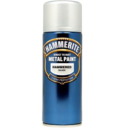 Hammerite Direct To Rust Metal Paint Aerosol   Hammered Silver   400ml