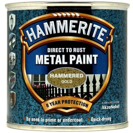 Hammerite Direct To Rust Metal Paint   Hammered Gold   250ml