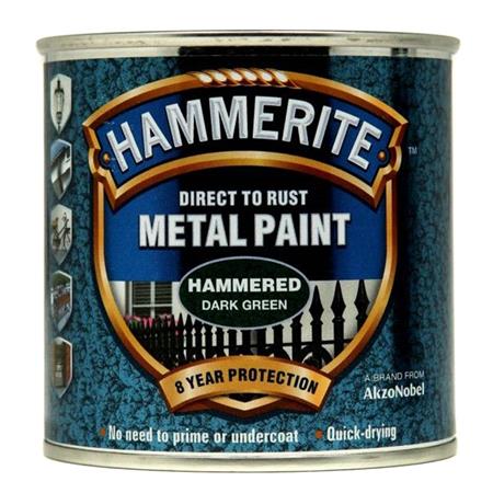 Hammerite Direct To Rust Metal Paint   Hammered Dark Green   250ml