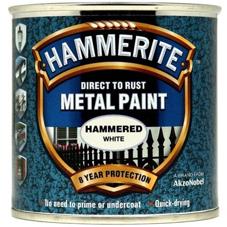Hammerite Direct To Rust Metal Paint   Hammered White   250ml