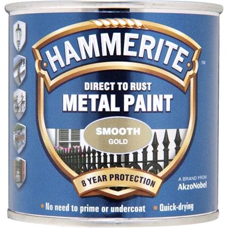 Hammerite Direct To Rust Metal Paint   Smooth Gold   250ml
