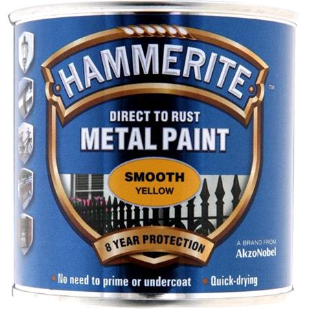 Hammerite Direct To Rust Metal Paint   Smooth Yellow   250ml