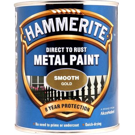 Hammerite Direct To Rust Metal Paint   Smooth Gold   750ml