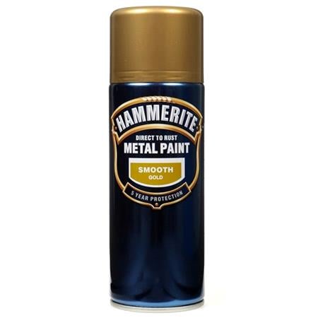 Hammerite Direct To Rust Metal Paint Aerosol   Smooth Gold   400ml