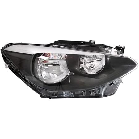Right Headlamp (Halogen, Black Bezel, Takes H7 / H7 Bulbs, Supplied With Motor) for BMW 1 Series 5 Door 2012 on