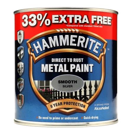 Hammerite Direct To Rust Metal Paint   Smooth Silver   750ml