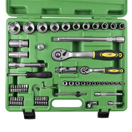 JBM 60 Pieces Tool Case With 1/2 And 1/4 12 Point Spline Sockets