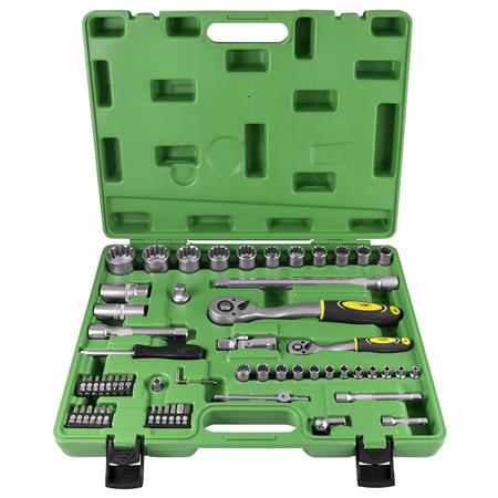 JBM 60 Pieces Tool Case With 1/2 And 1/4 12 Point Spline Sockets