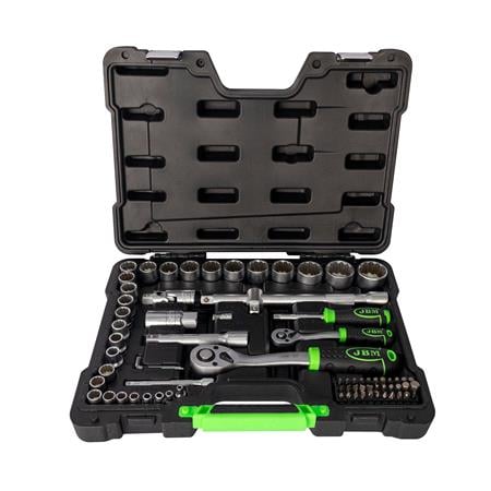 JBM 74 Pieces Tool Case With 12 Edged Sockets   Zinc Finish 