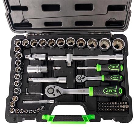 JBM 74 Pieces Tool Case With 12 Edged Sockets   Zinc Finish 