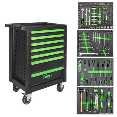 JBM 7 Drawer Tool Cabinet With Tools   Green