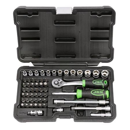 JBM 56 Pieces Tool Case With 1/4 12 Edge Sockets   Zinc Finish 