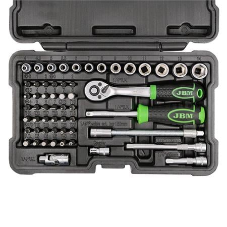 JBM 56 Pieces Tool Case With 1/4 12 Edge Sockets   Zinc Finish 