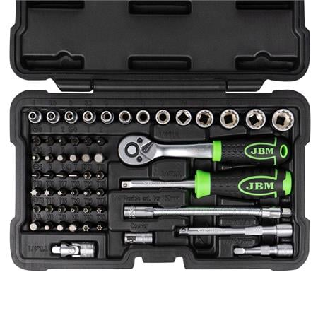 JBM 56 Pieces Tool Case With 12 Edged Sockets   Zinc Finish 