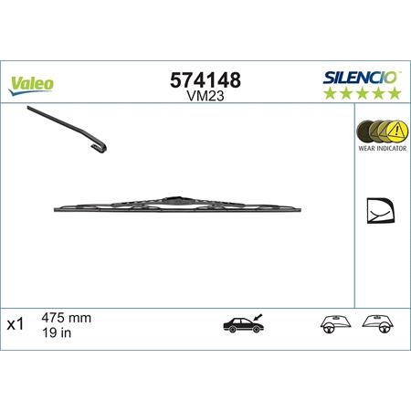 Valeo VM23 Silencio Curved Wiper Blade (475mm) for FABIA Praktik 2002 2007