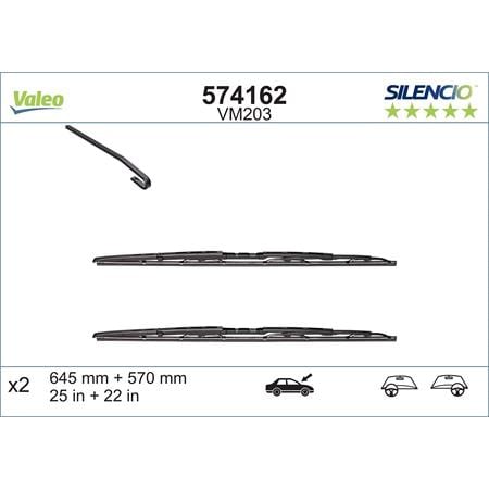 Valeo VM203 Silencio Wiper Blades Front Set (645 / 570mm) for BMW 5 Series 1995 to 2003