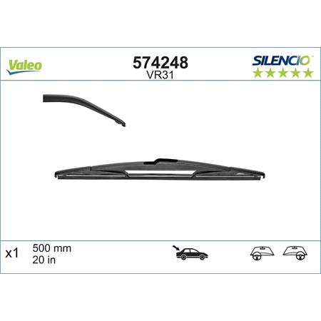 Valeo VR31 Silencio Rear Wiper Blade (500mm   Roc Lock Arm Connection) for PRIMERA Hatchback 2002 Onwards