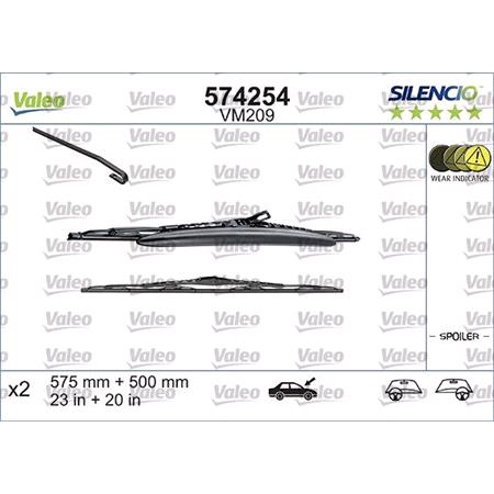 Valeo VM209 Silencio Flat Wiper Blades Front Set (575 / 500mm) for BMW 3 Series 1998 to 2005