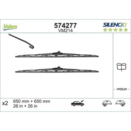 Valeo VM214 Silencio Flat Wiper Blades Front Set (650 / 650mm) for C8 2002 Onwards