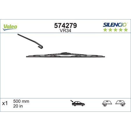 Valeo VR34 Silencio Rear Wiper Blade (500mm) for MEGANE Coach 1996 to 2003