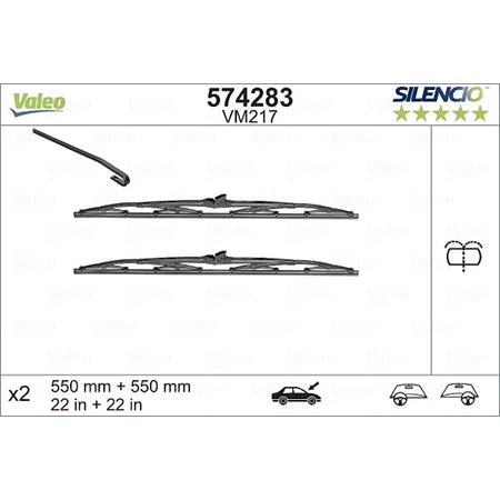 Valeo VM217 Silencio Flat Wiper Blades Front Set (550 / 550mm) for 405 Mk II 1992 to 1995