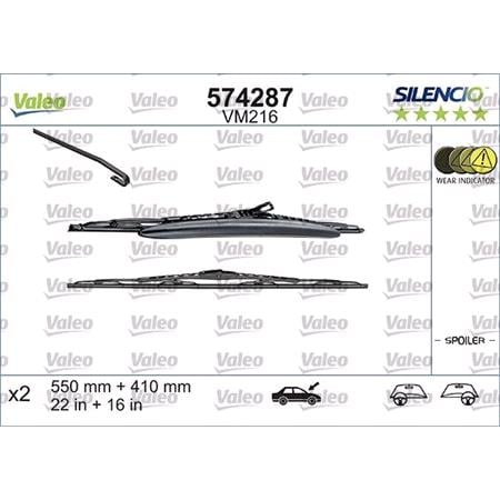 Valeo VM216 Silencio Flat Wiper Blades Front Set (550 / 400mm) for Alfa Romeo 147, 2001 to 2010