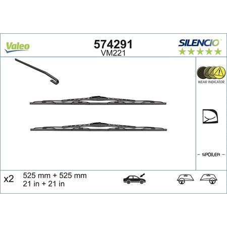 Valeo VM221 Silencio Curved Wiper Blades Set (525 / 525mm) for Skoda SUPERB 2002 to 2005