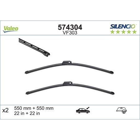 Valeo VF303 Silencio Flat Wiper Blades Front Set (550 / 550mm   Slider Arm Connection) for ALLROAD 2000 to 2005