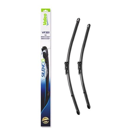 Valeo VF351 Silencio Flat Wiper Blades Front Set (600 / 580mm   Pinch Tab Arm Connection) for Alpina B5 Estate 2005 Onwards