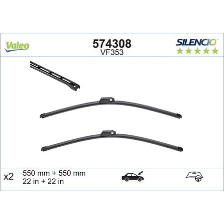 Valeo VF353 Silencio Flat Wiper Blades Front Set (550 / 550mm   Slider Arm Connection) for Mercedes C CLASS Coupe 2003 2006
