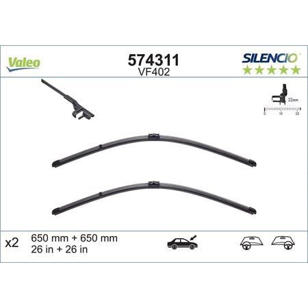 Valeo VF402 Silencio Flat Wiper Blades Front Set (650 / 650mm   Side Pin Arm Connection) for Mercedes E CLASS 2002 2008