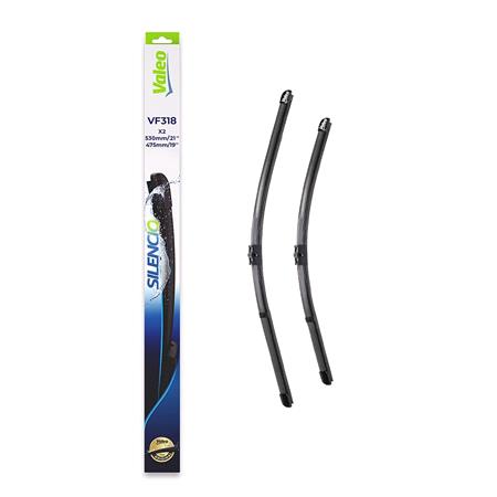 Valeo VF318 Silencio Flat Wiper Blades Front Set (530 / 475mm   Side Pin Arm Connection) for GOLF Mk IV 1997 to 2005