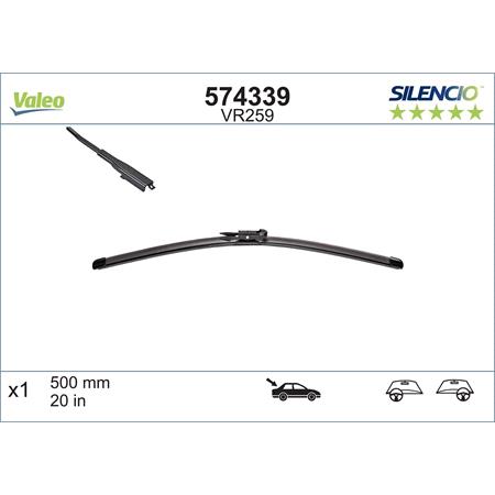 Valeo VR259 Silencio Rear Wiper Blade (500mm   Pinch Tab Arm Connection) for OPEL INSIGNIA 2008 to 2017