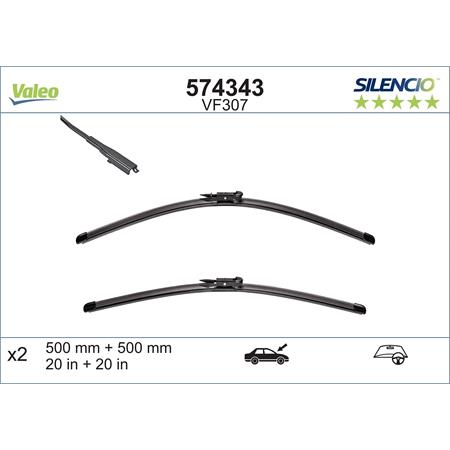 Valeo VF307 Silencio Flat Wiper Blades Front Set (500 / 500mm   Pinch Type Arm Connection) for BMW 1 Series 2004 to 2012