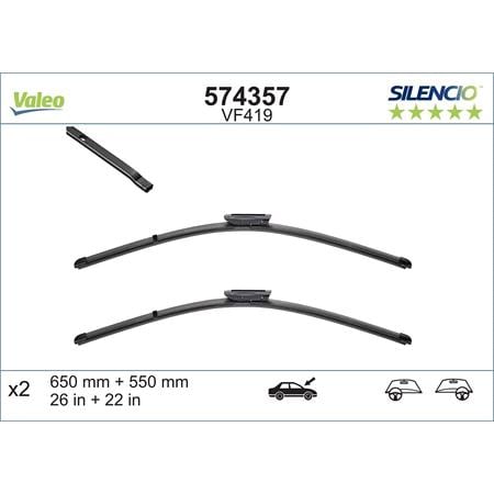 Valeo VF419 Silencio Flat Wiper Blades Front Set (650 / 550mm   Bayonet Arm Connection) for GRAND SCÉNIC 2004 Onwards
