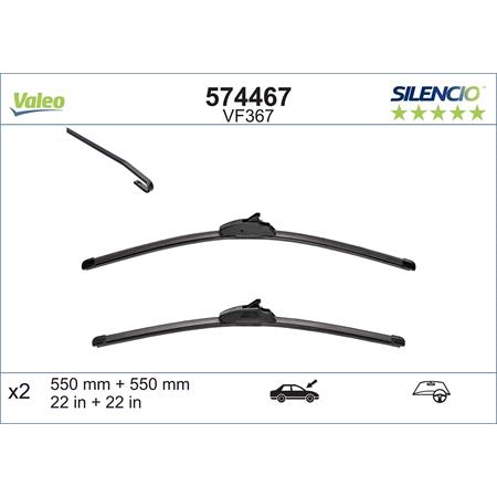 Valeo VF367 Silencio Flat Wiper Blades Front Set (550 / 550mm   Hook Type Arm Connection) for KANGOO 2008 Onwards