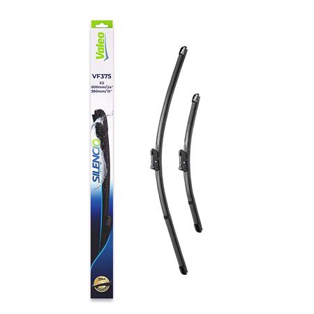Valeo VF375 Silencio Flat Wiper Blades Front Set (600 / 380mm   Push Button Arm Connection) for UP 2011 Onwards