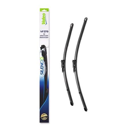 Valeo VF379 Silencio Flat Wiper Blades Front Set (475 / 500mm   Pinch Type Arm Connection) for MINI PACEMAN 2012 Onwards