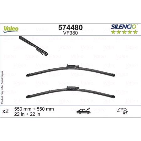 Valeo VF380 Silencio Flat Wiper Blades Front Set (550 / 550mm   Claw Arm Connection) for Audi A6 Avant 2005 to 2011