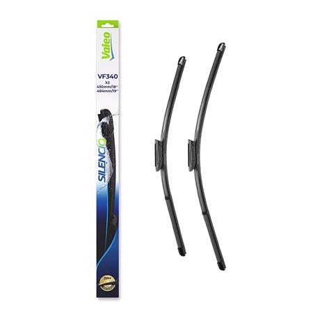Valeo VF340 Silencio Flat Wiper Blades Front Set (450 / 484mm   Bayonet Arm Connection) for Mini Roadster 2012 to 2015