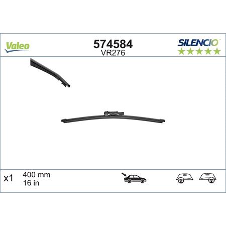 Valeo VR276 Silencio Rear Wiper Blade (400mm) for Fiat DOBLO 2010 Onwards
