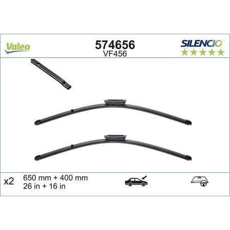 Valeo VF456 Silencio Flat Wiper Blades Front Set (650 / 400mm   Bayonet Arm Connection) for LAGUNA Coupe 2008 Onwards